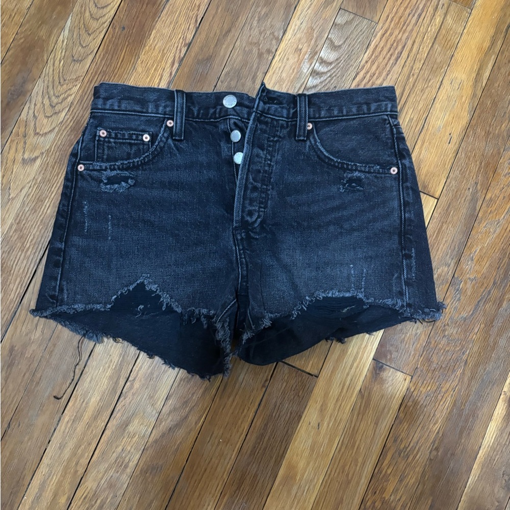 Denim Forum Black Jean Shorts High-Waisted Distressed